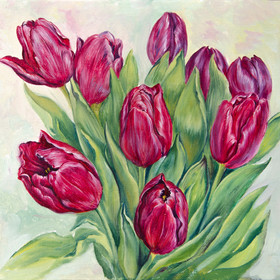 Peinture : The purple tulips - Oil on Canvas/ cardboard - 30 x 24 cm