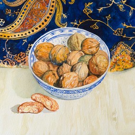 Peinture : Watercolor still life with walnuts - Watercolor on paper - 32 x 23 cm
