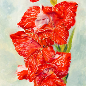 Peinture : Red Gladiolus 2 - Oil on Canvas/ cardboard - 18 x 24 cm