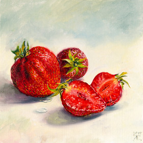 Peinture : Strawberries - Oil on Canvas/ cardboard - 20 x 20 cm