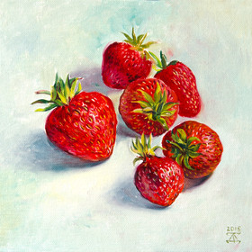 Peinture : Strawberry - Oil on Canvas/ cardboard - 20 x 20 cm