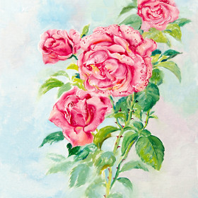 Peinture : Pink roses - Oil on Canvas/ cardboard - 25 x 30 cm