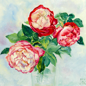 Peinture : Red-white roses - Oil on Canvas/ cardboard - 25 x 25 cm