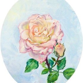 Peinture : Rose in oval - Oil on canvas/ cardboard (oval) - 20 x 25 cm