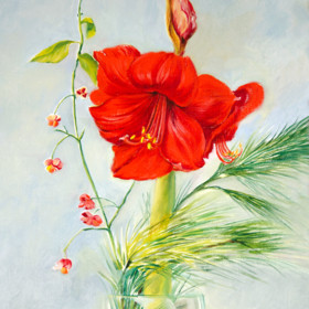Peinture : Red Amaryllis - Oil on Canvas/ cardboard - 30 x 40 cm