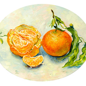 Peinture : Clementine. Oval canvas - Oil on canvas/ cardboard (oval) - 25 x 20 cm