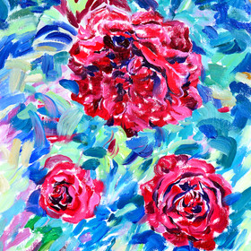 Peinture : Roses on the wall - Oil on Canvas/ cardboard - 24 x 30 cm