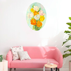 Peinture : Tulips bouquet in oval - Oil on canvas/ cardboard (oval) - 30 x 40 cm