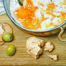 Peinture : Still life with scrambled eggs - Oil on Canvas - 40 x 50 cm