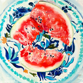 Peinture : Still life with watermelon - Oil on Canvas - 40 x 35 cm
