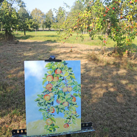 Peinture : Apple branches - Oil on Canvas/ cardboard - 30 x 40 cm
