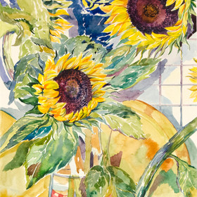 Peinture : Still life with sunflowers - Watercolor on paper - 24 x 32 cm