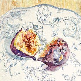 Watercolor still life with figs
