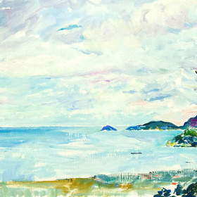Peinture : Seascape panorama. Italy - Oil on paper - 40 x 30 cm