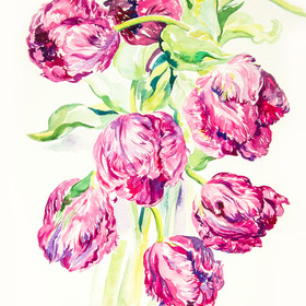 Peinture : Purple tulips - Watercolor on paper - 24 x 32 cm