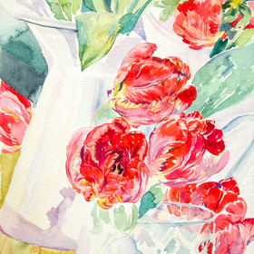 Peinture : Red tulips. Watercolor still life - Watercolor on paper - 19 x 24 cm