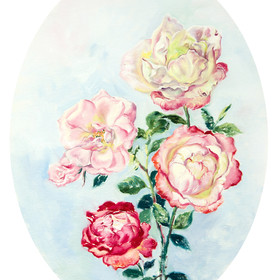 Roses Bouquet. Oval canvas