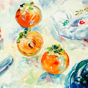 Peinture : Petite Still Life with Persimmons - Oil on paper - 24 x 19 cm