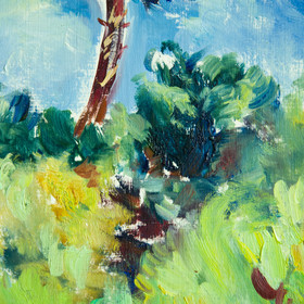 Peinture : Two Pines. Italy - Oil on paper - 40 x 30 cm