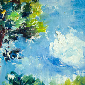 Peinture : Two Pines. Italy - Oil on paper - 40 x 30 cm