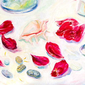 Peinture : Shells and Petals - Oil on paper - 40 x 30 cm