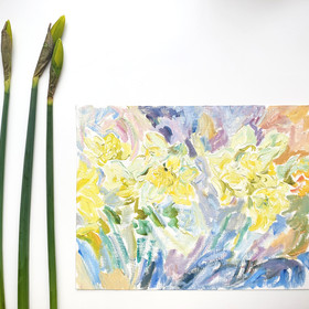Peinture : Petite Daffodils - Oil on paper - 24 x 19 cm