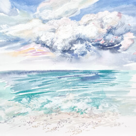 Peinture : Clouds on the sea. Mediterranean Series #20 - Watercolor on paper - 28 x 24 cm